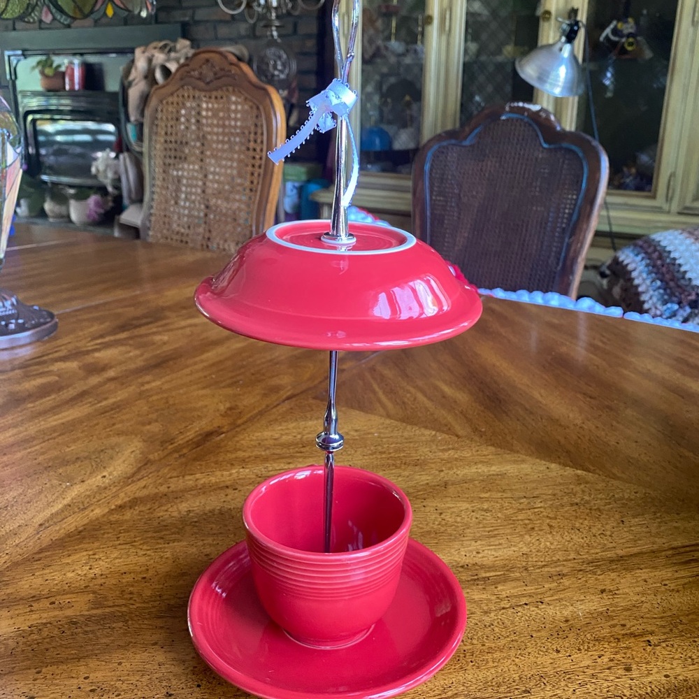 Fiestaware Teacup Red Bird Feeder - Picture 7 of 12